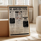 Cadeau 50 ans personnalisé journal de l’année avec photos, affiche anniversaire élégante et émouvante