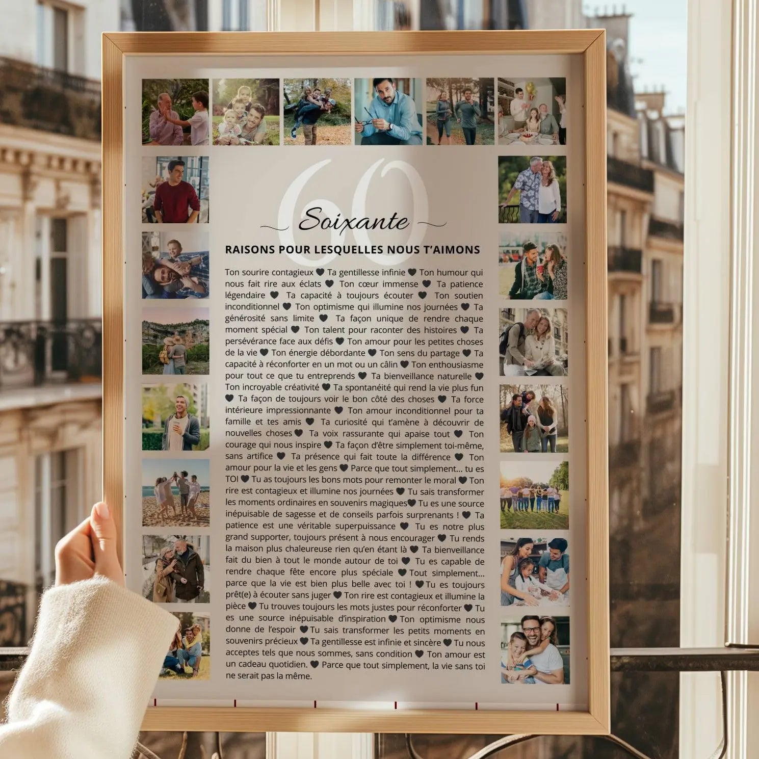 Cadeau anniversaire 60 ans homme unique avec affiche personnalisée 60 raisons et photos souvenir