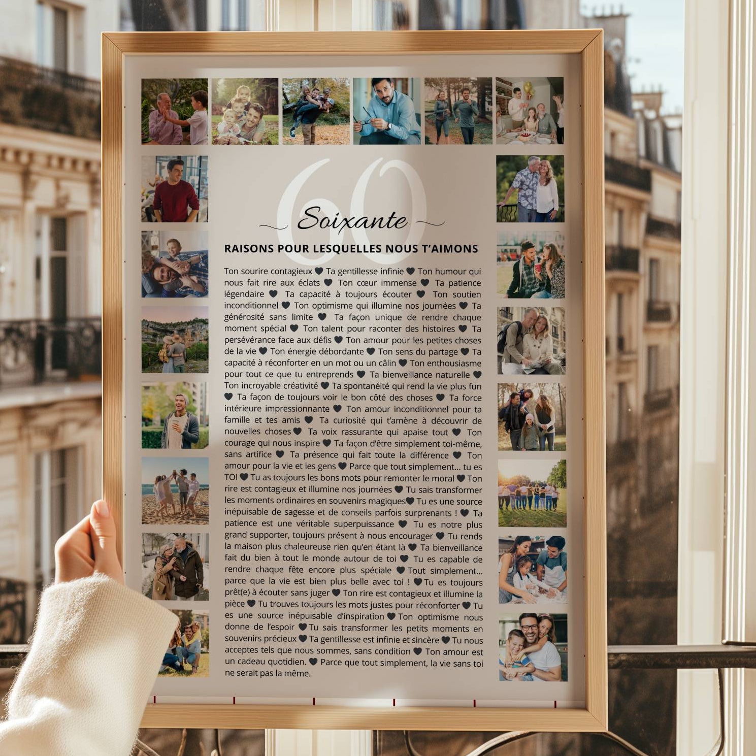 Cadeau anniversaire 60 ans homme unique avec affiche personnalisée 60 raisons et photos souvenir