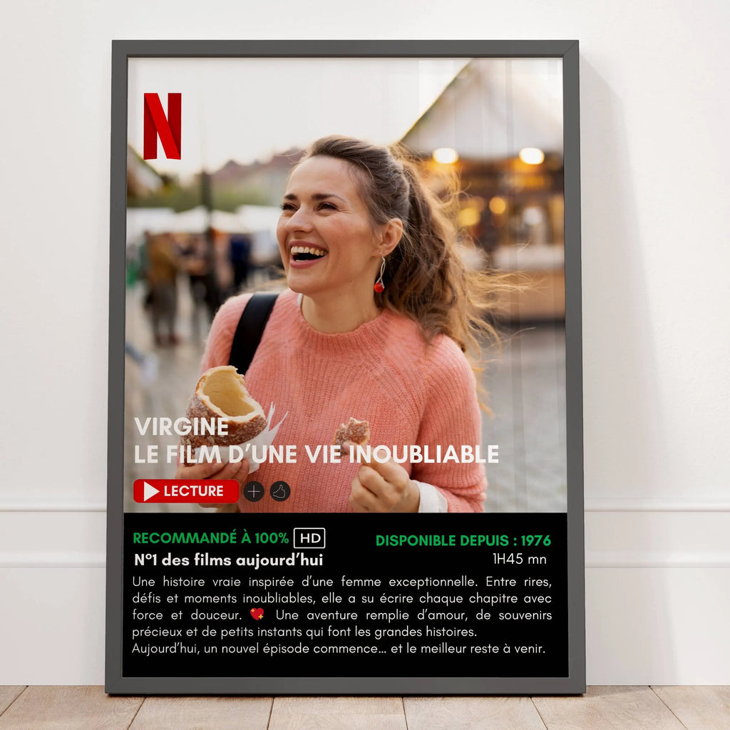 Cadeau anniversaire femme affiche style film Netflix personnalisée avec prénom et photo souvenir