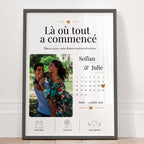 Affiche Là où tout a commencé personnalisée avec photo, date et lieu, un cadeau couple romantique et émouvant.