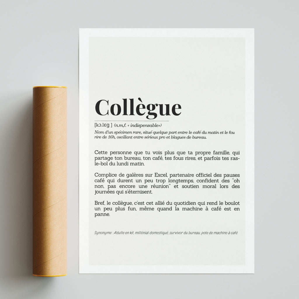 Affiche citation “Collègue” – style dictionnaire pour bureau