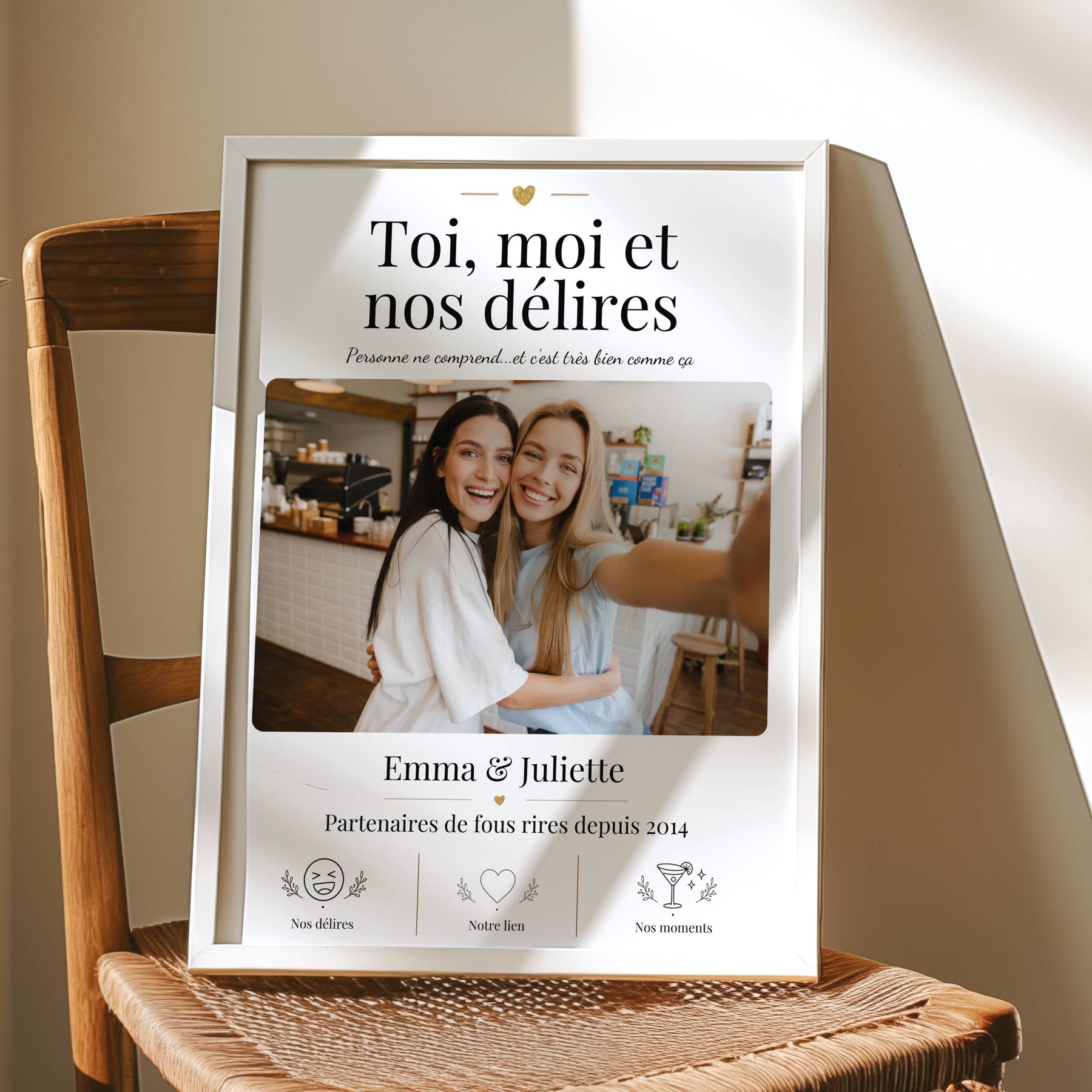 Affiche meilleure amie drôle personnalisée encadrée au mur, idée cadeau originale pour célébrer une belle complicité