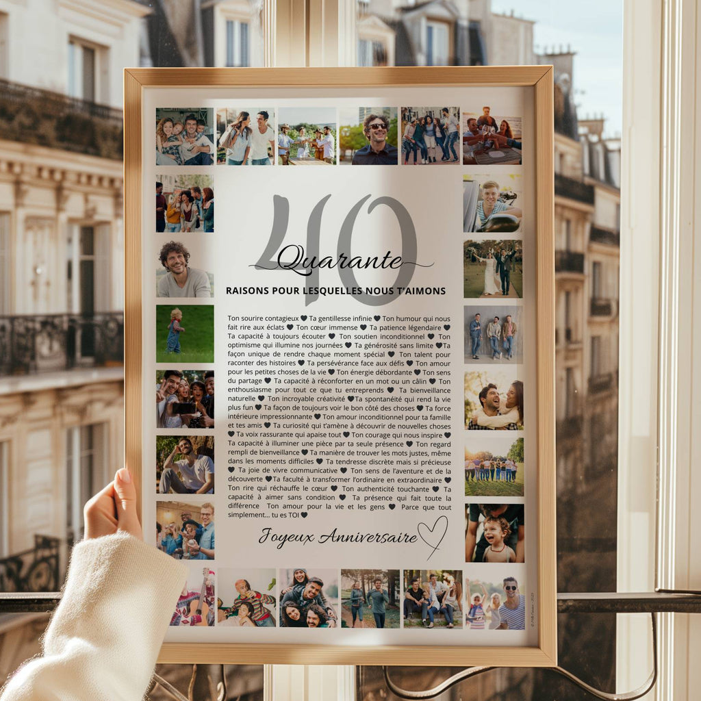 Cadeau groupé 40 ans homme affiche 24 photos personnalisée