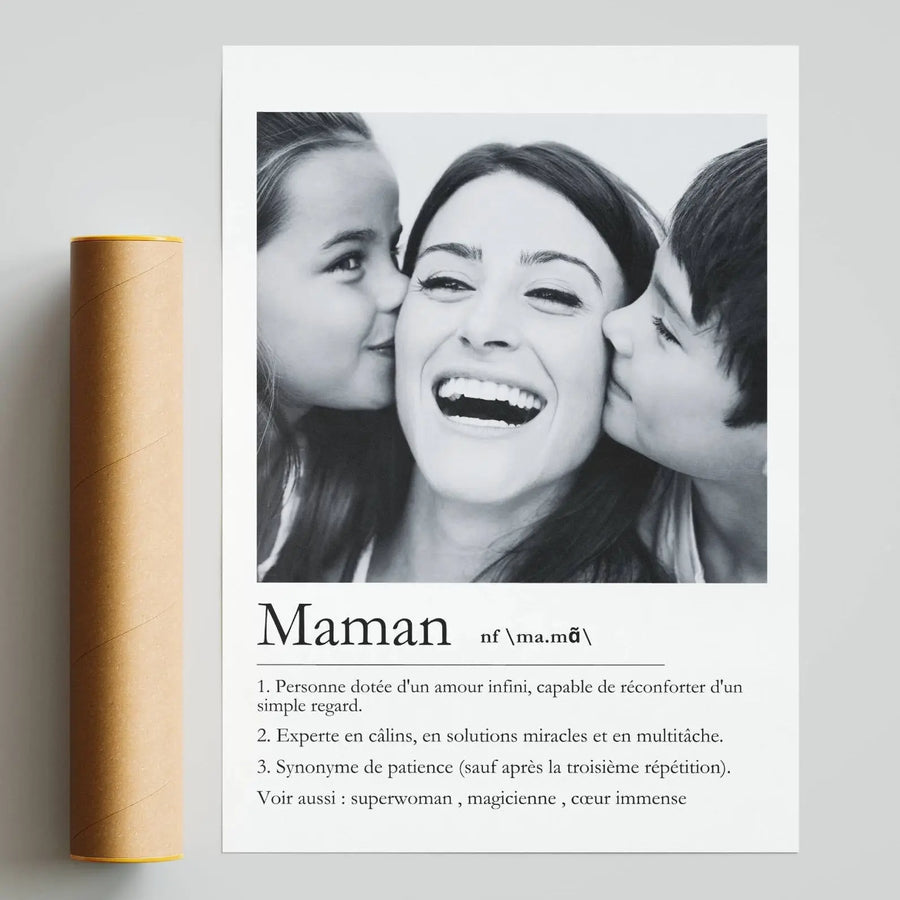 Cadeau maman original affiche définition personnalisée avec photo souvenir famille