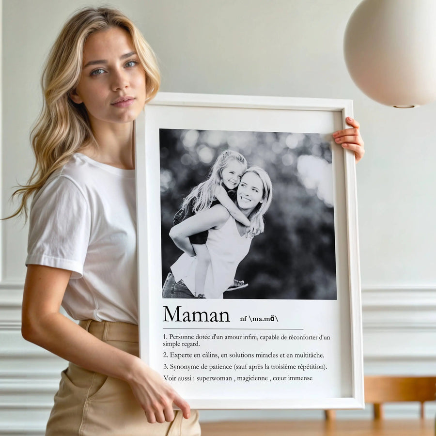 Affiche définition maman personnalisée avec photo mère et enfant idée cadeau fête des mères