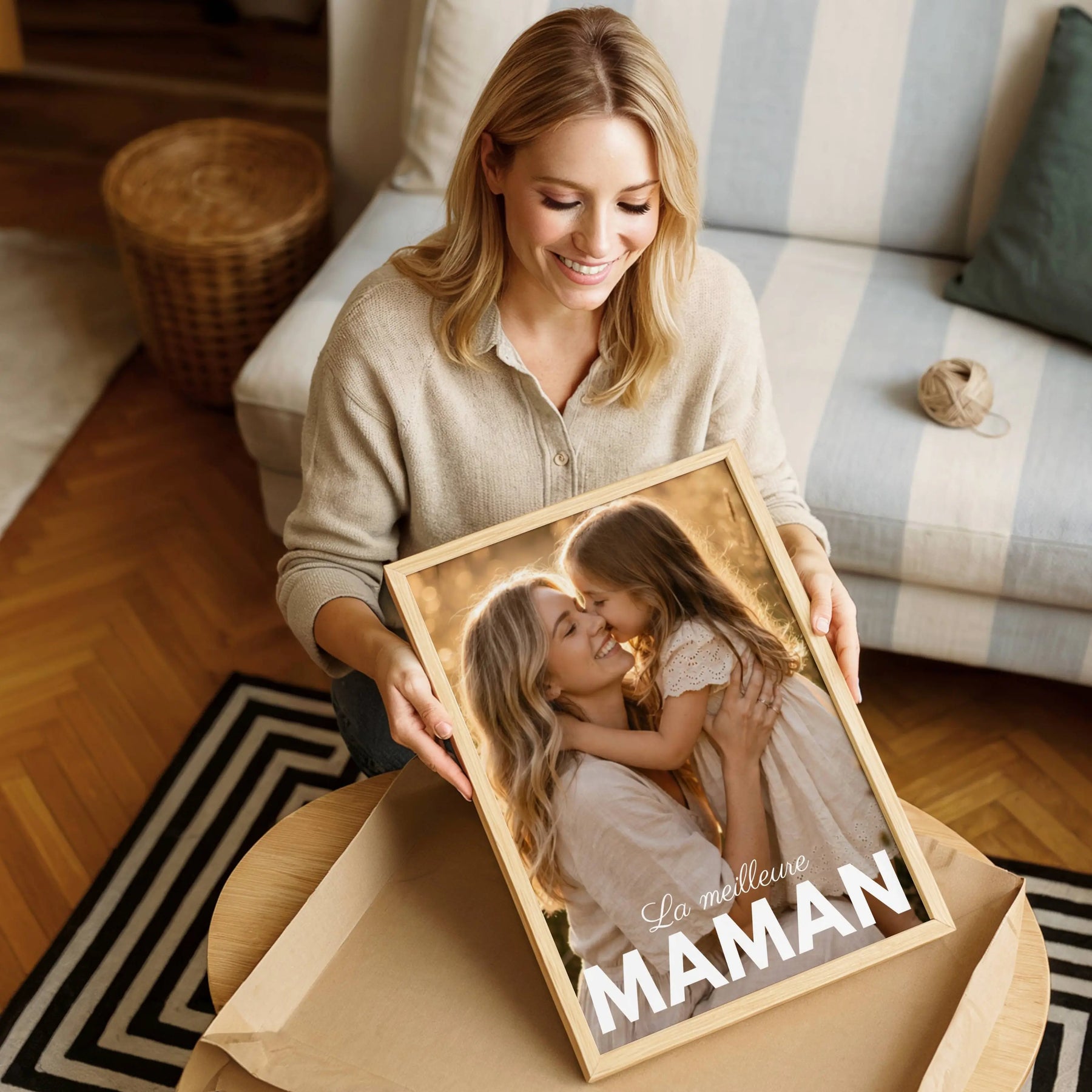 Cadeau maman personnalisé avec photo mère et enfant – affiche émotion famille