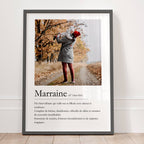 Affiche marraine personnalisée avec photo et définition tendre, cadeau unique pour remercier une marraine exceptionnelle
