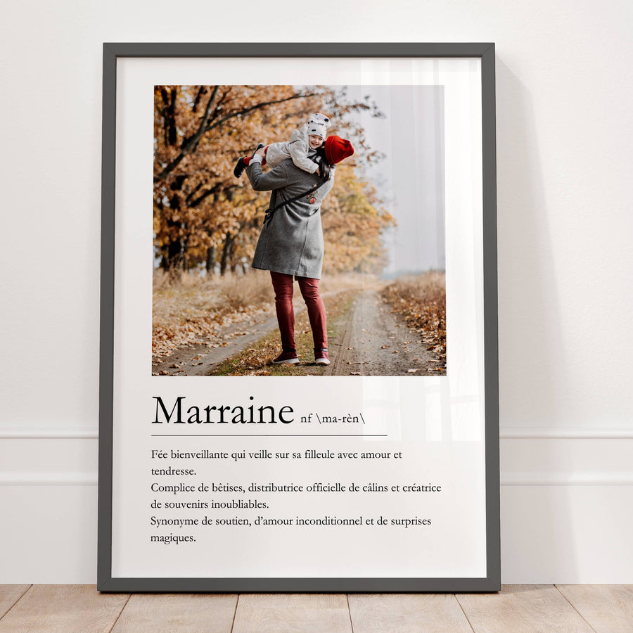 Affiche marraine personnalisée avec photo et définition tendre, cadeau unique pour remercier une marraine exceptionnelle