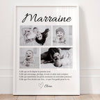 Cadeau marraine personnalisé avec plusieurs photos et texte émotionnel, souvenir unique à offrir pour remercier sa marraine.