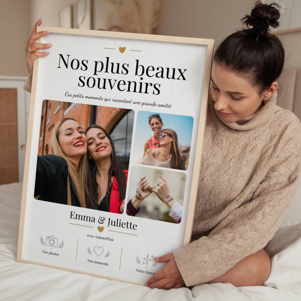 Affiche photo meilleure amie personnalisée encadrée au mur, cadeau souvenir élégant pour célébrer une belle amitié