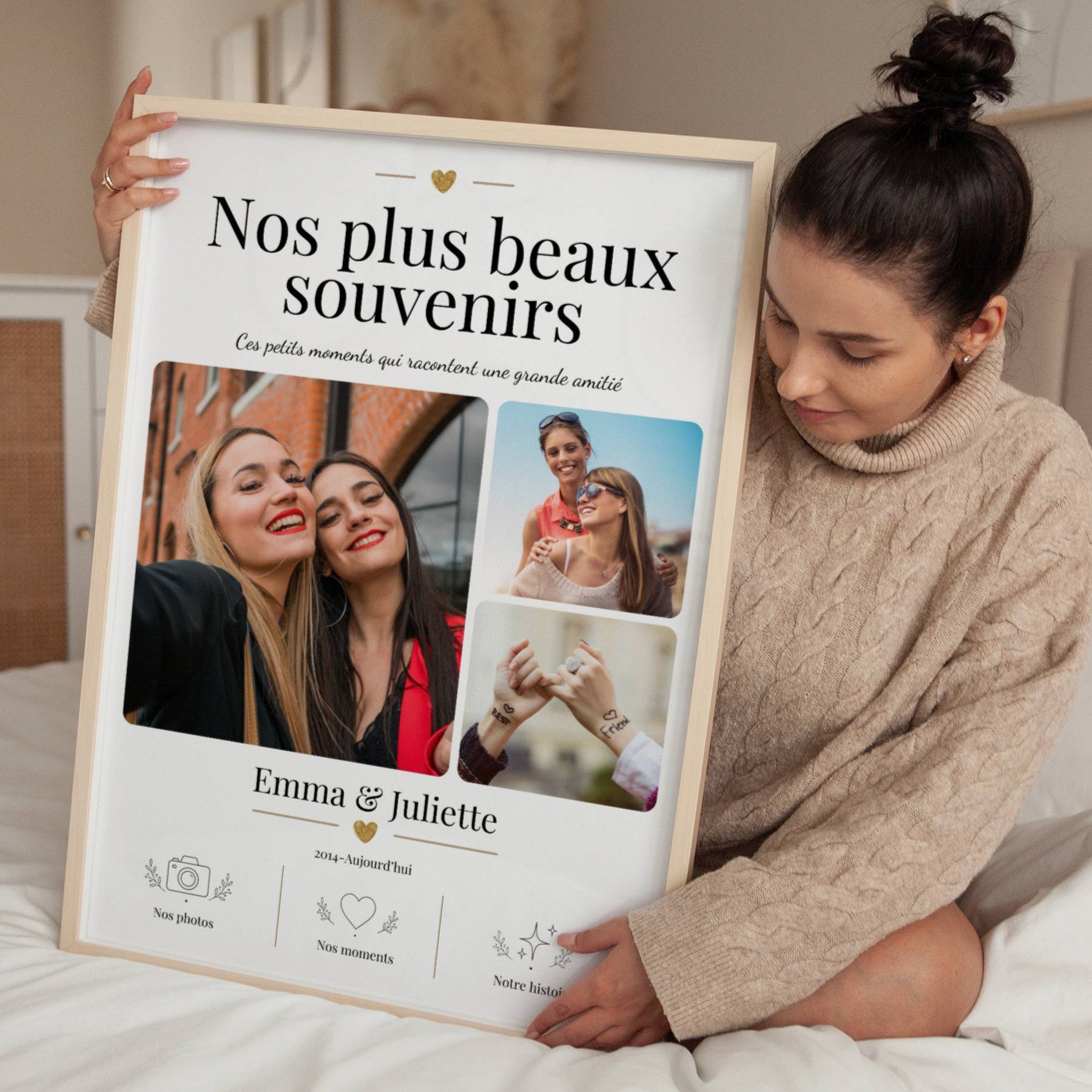 Affiche photo meilleure amie personnalisée encadrée au mur, cadeau souvenir élégant pour célébrer une belle amitié