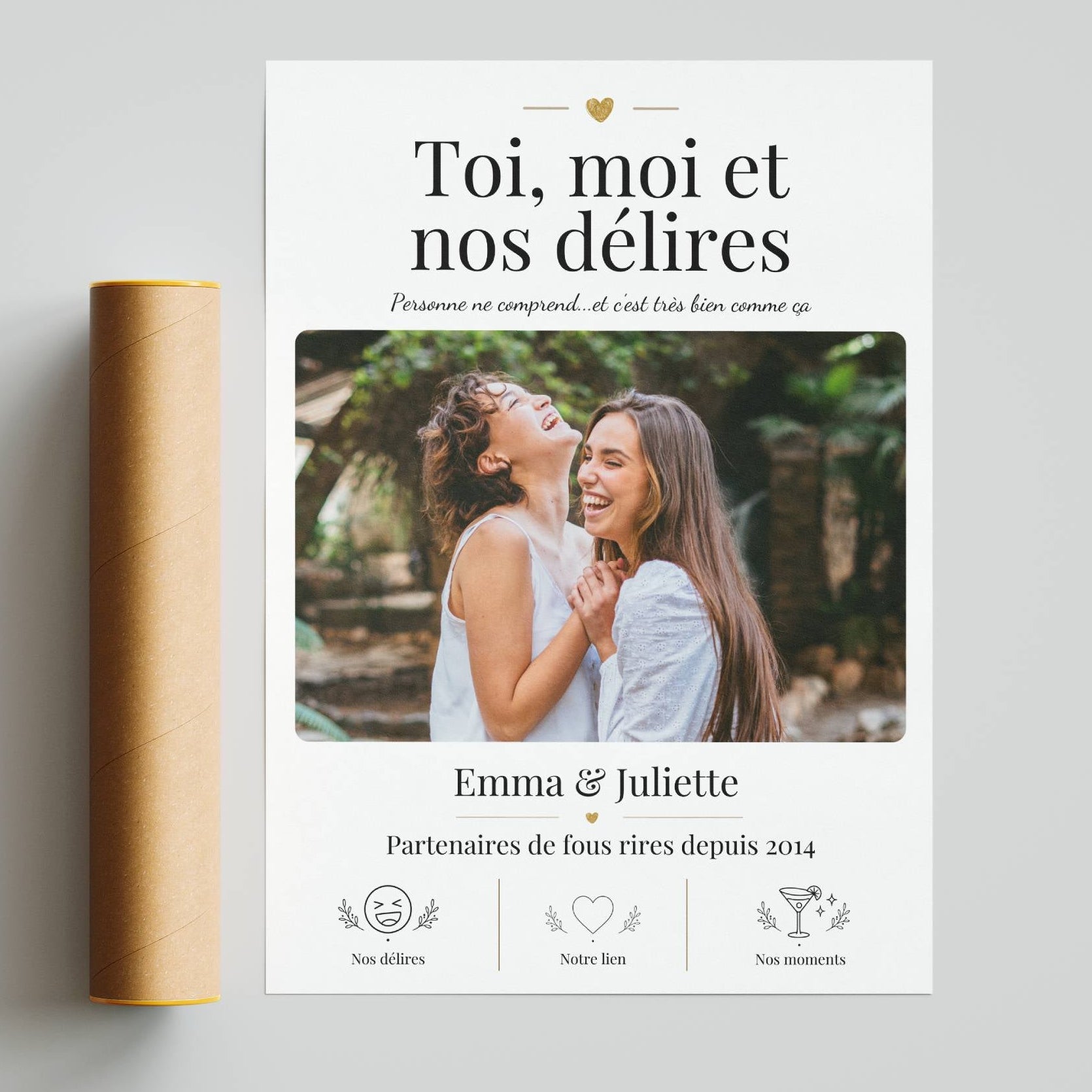 Cadeau meilleure amie humour avec affiche personnalisée photo, parfait pour anniversaire, Noël ou surprise d’amitié