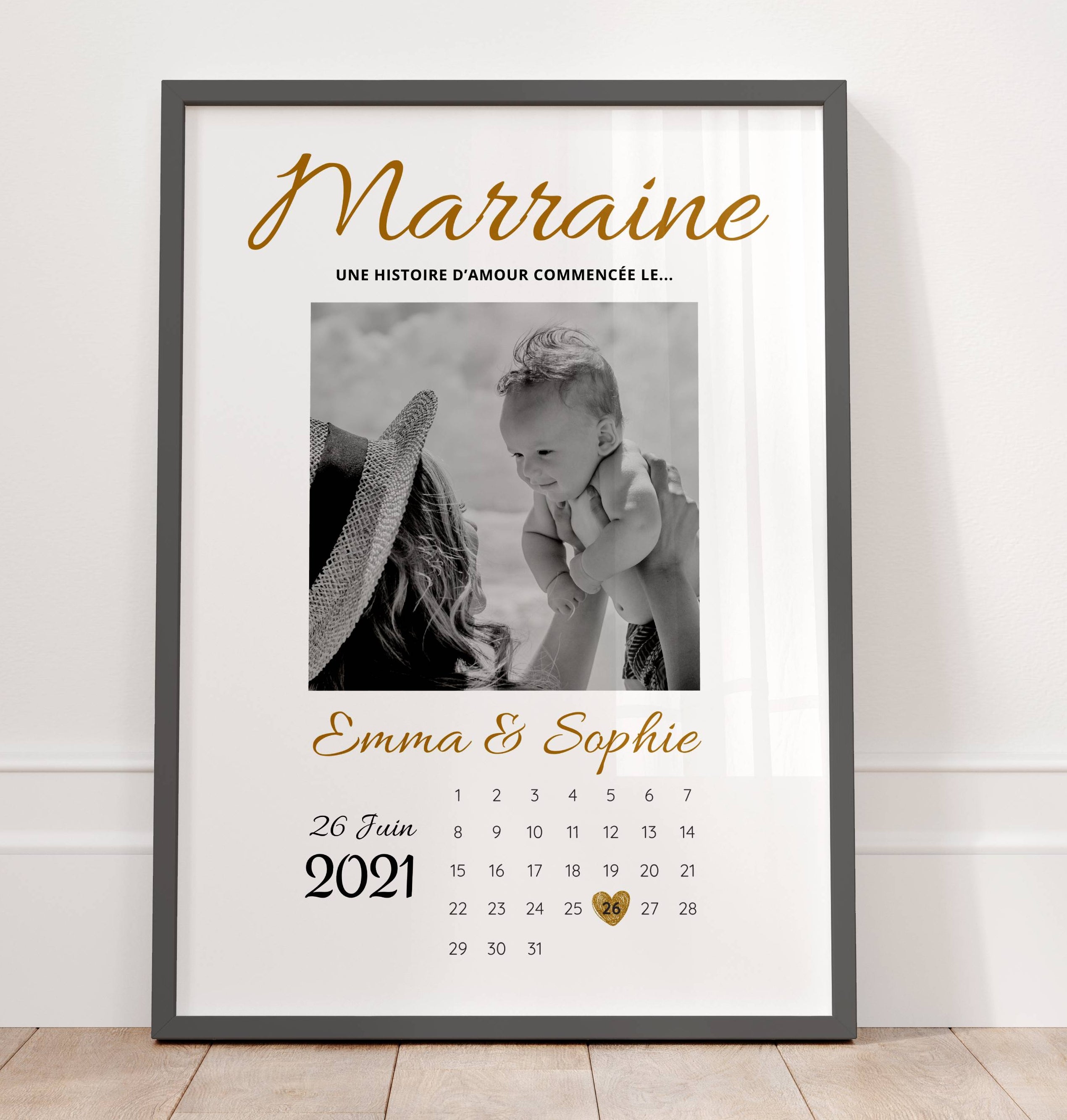 Affiche marraine et bébé – cadeau souvenir à encadrer