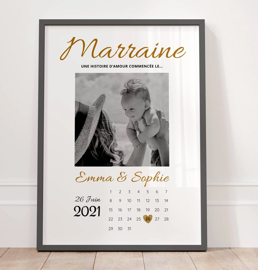 Affiche marraine et bébé – cadeau souvenir à encadrer