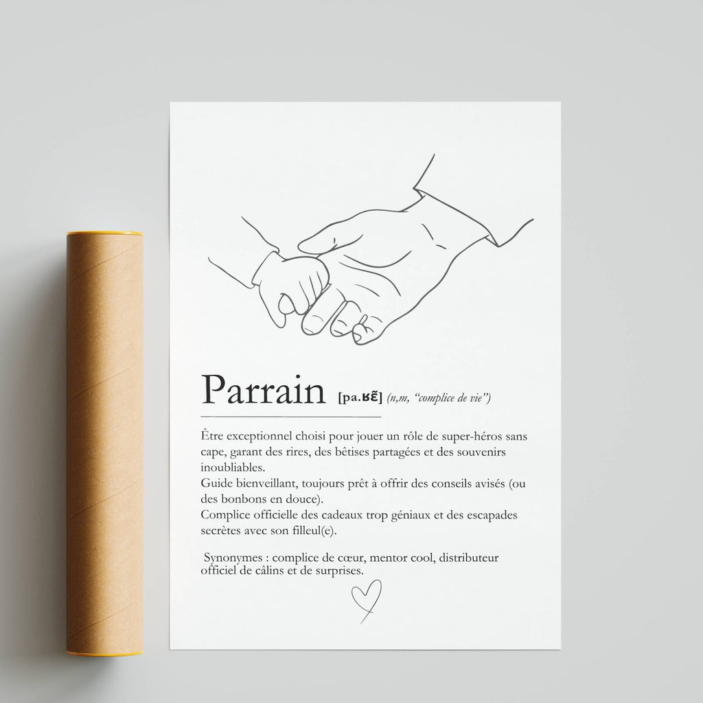 Idée cadeau parrain naissance affiche personnalisée pleine d’émotion