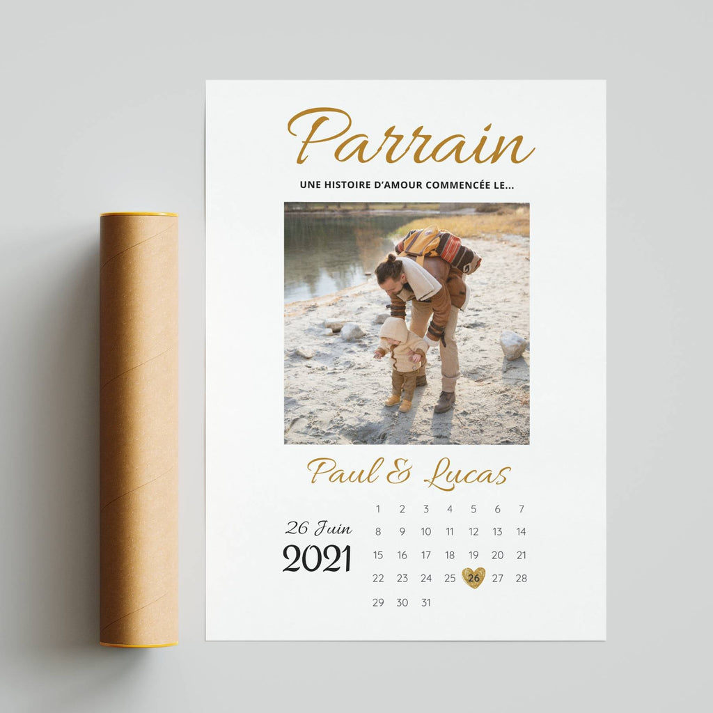 Affiche parrain une histoire d’amour commencée le, création personnalisée