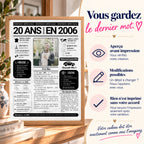 Journal anniversaire 20 ans encadré en bois clair avec validation de l’aperçu avant impression