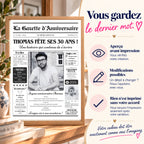 Journal anniversaire personnalisé 30 ans avec validation de l’aperçu avant impression