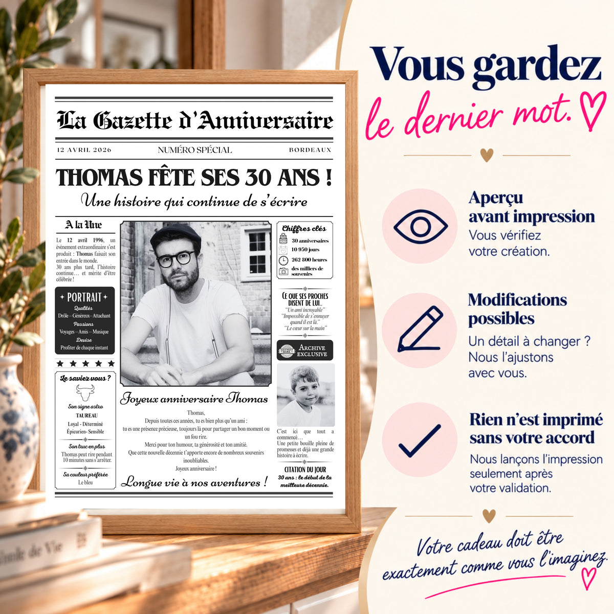 Journal anniversaire personnalisé 30 ans avec validation de l’aperçu avant impression