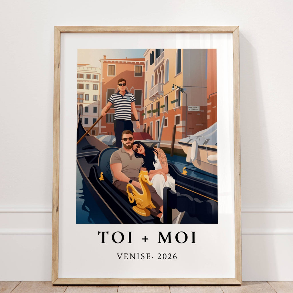 Idée cadeau couple personnalisée – Affiche photo rétro avec titre sur mesure