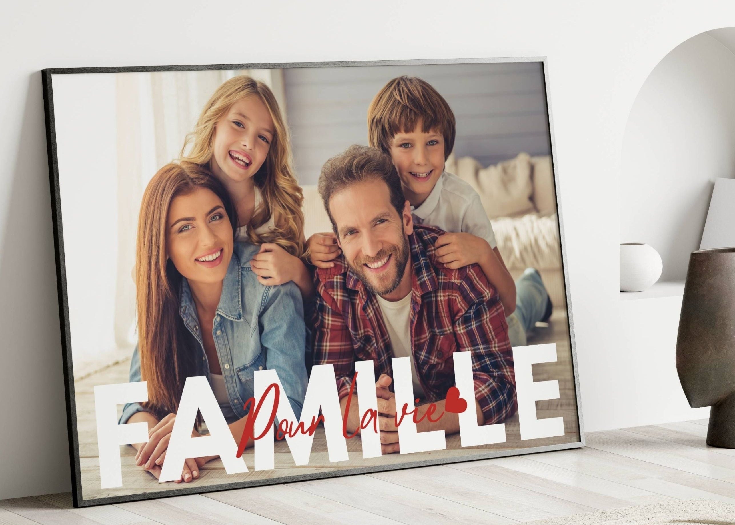 Affiche famille personnalisée imprimée sur papier premium 250 g, qualité d’impression haut de gamme