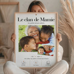 Cadeau mamie personnalisé avec photos, affiche Le clan de Mamie avec prénoms des petits-enfants