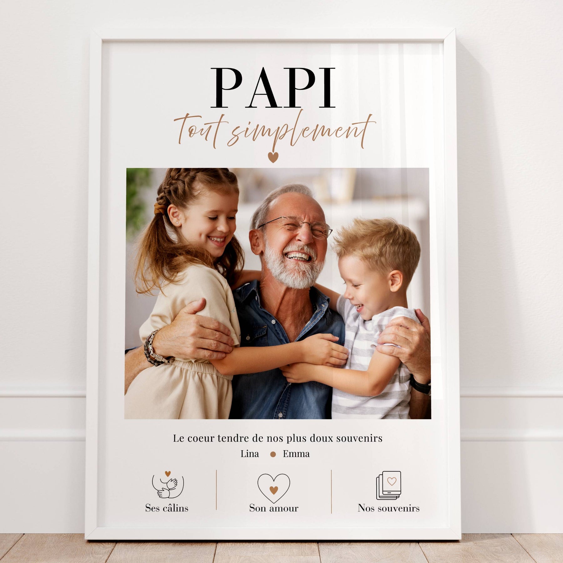 Cadeau papi personnalisé avec photo, affiche Papi tout simplement avec prénoms des petits-enfants