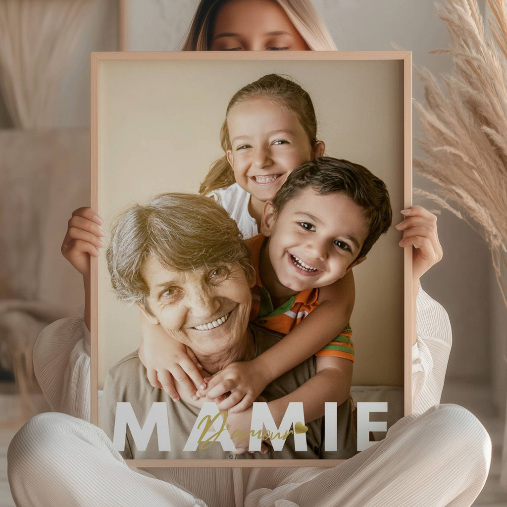 Cadeau fête des grands-mères affiche photo personnalisée pour mamie, création unique remplie d’émotion