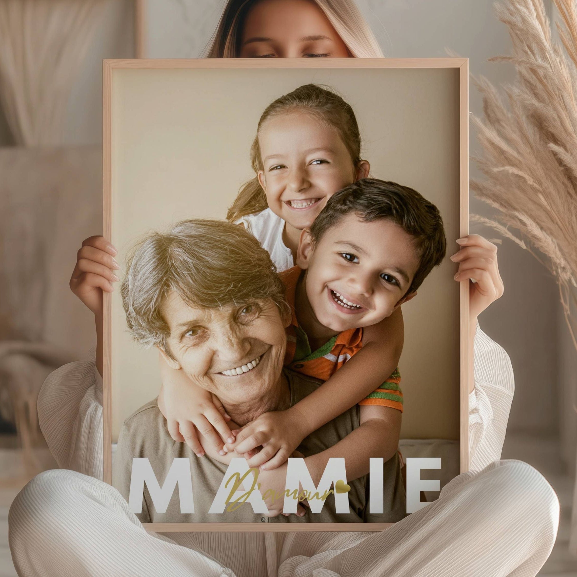 Cadeau fête des grands-mères affiche photo personnalisée pour mamie, création unique remplie d’émotion