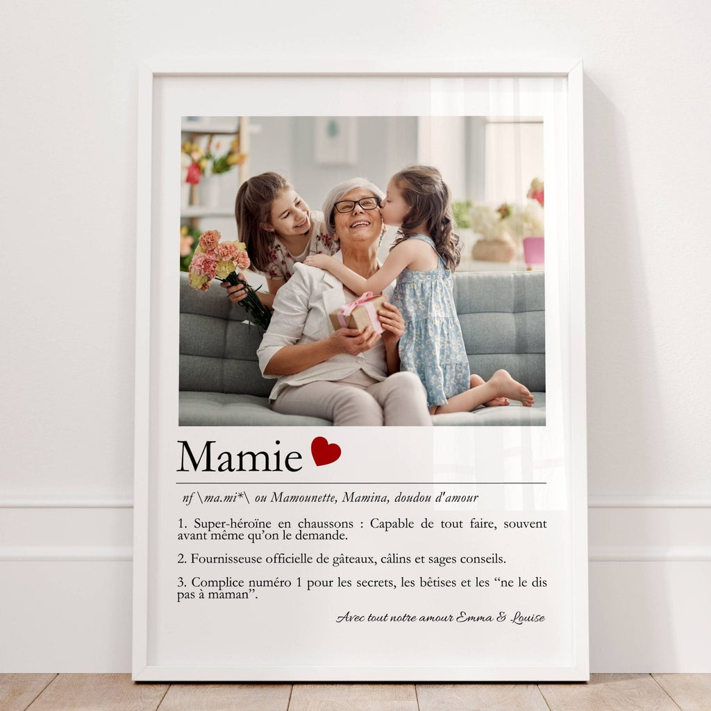 Affiche Mamie personnalisée avec message et prénom, cadeau souvenir pour grand-mère