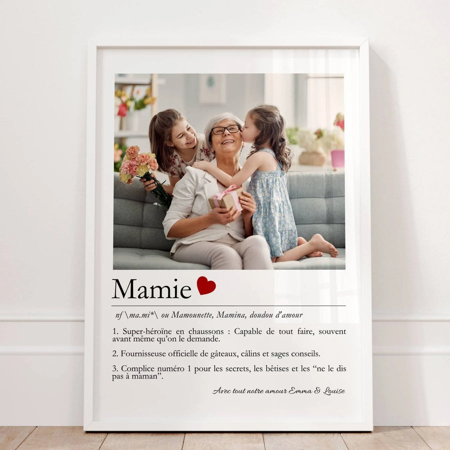 Affiche Mamie personnalisée avec message et prénom, cadeau souvenir pour grand-mère