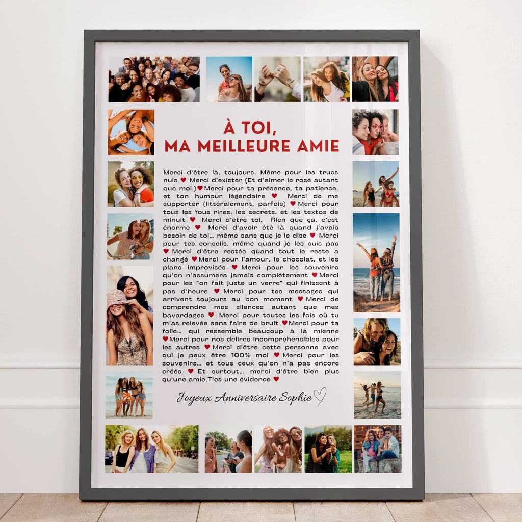 Affiche personnalisée meilleure amie avec photos et texte émotion cadeau anniversaire amie original
