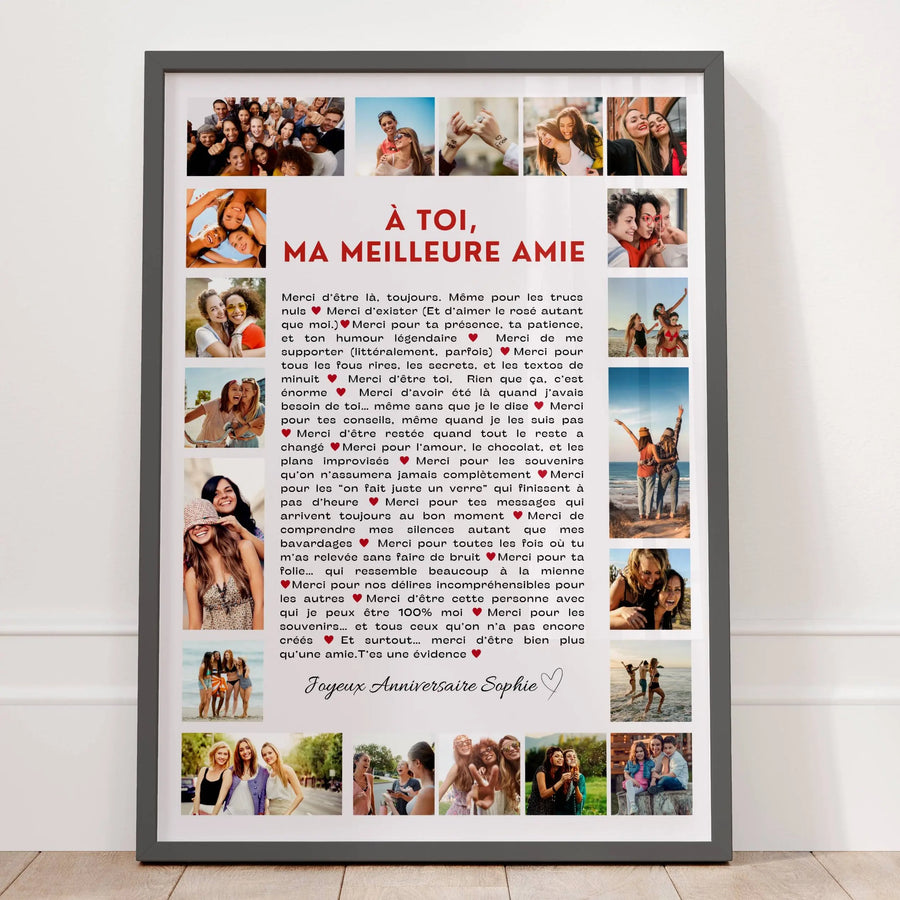 Affiche personnalisée meilleure amie avec photos et texte émotion cadeau anniversaire amie original