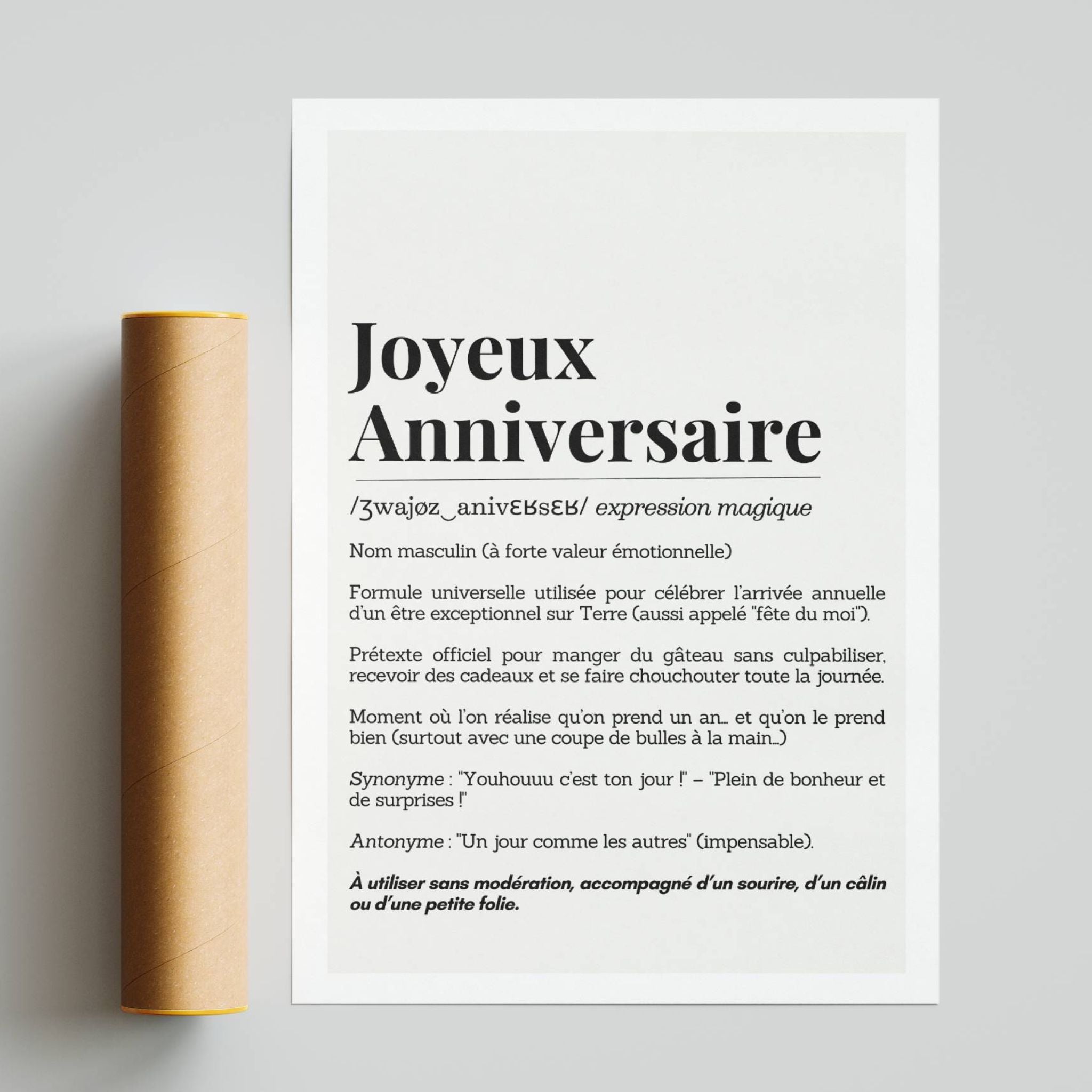 Affiche citation anniversaire Joyeux Anniversaire – style dictionnaire