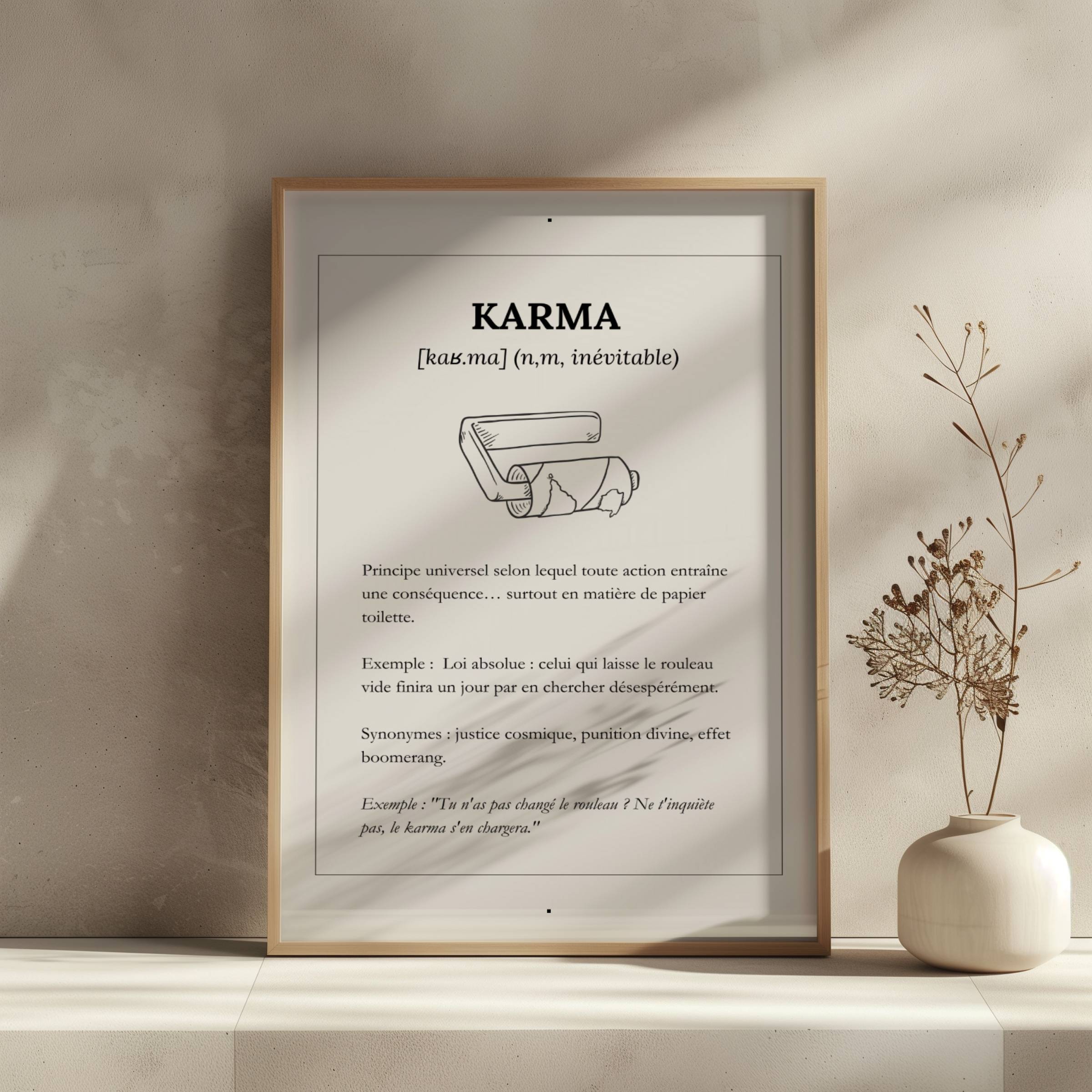 Affiche humour toilettes “Karma du rouleau” – Définition drôle & déco originale