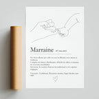 Texte définition marraine avec message affectueux et symbolique imprimé sur affiche décorative élégante