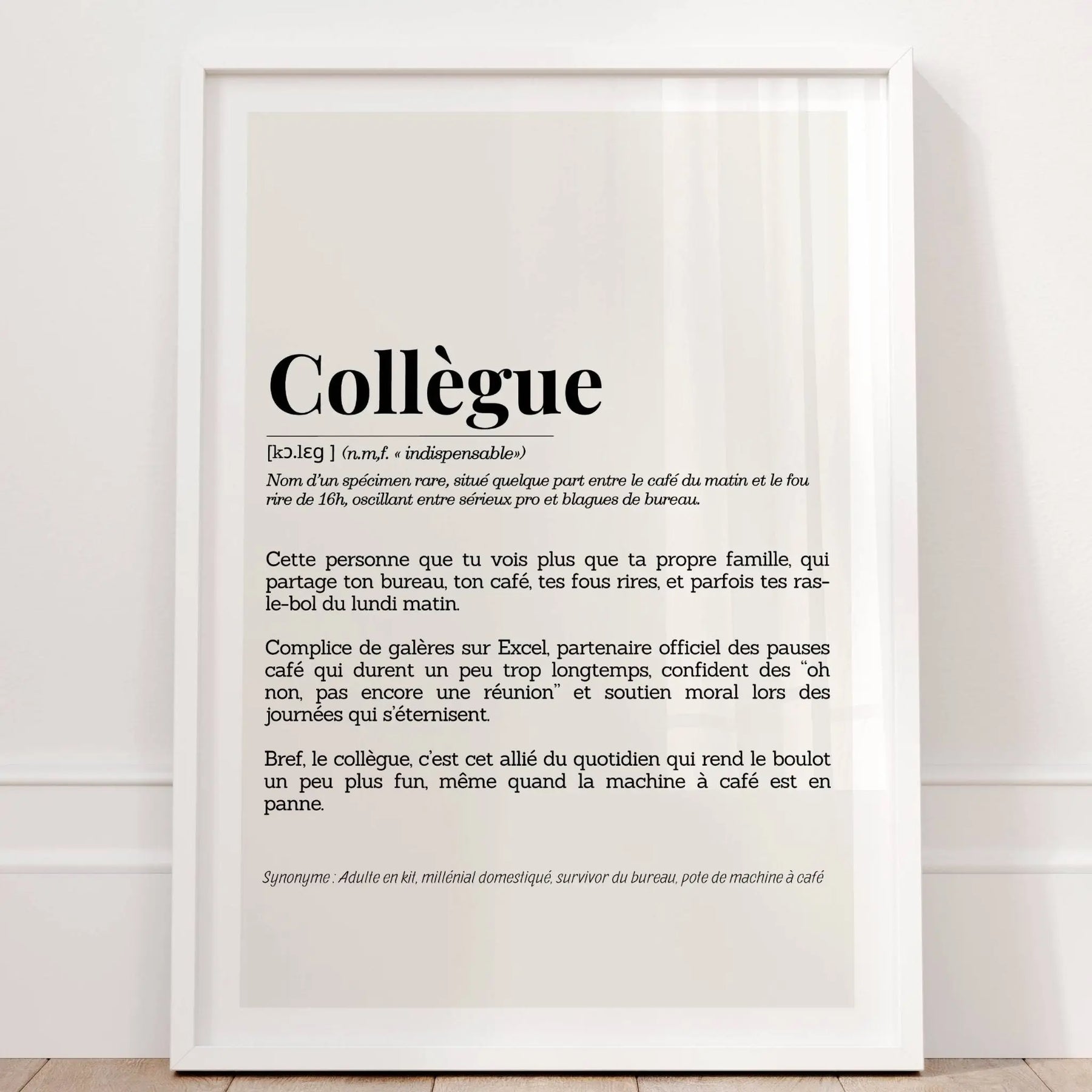 Détail affiche bureau – définition drôle “collègue”