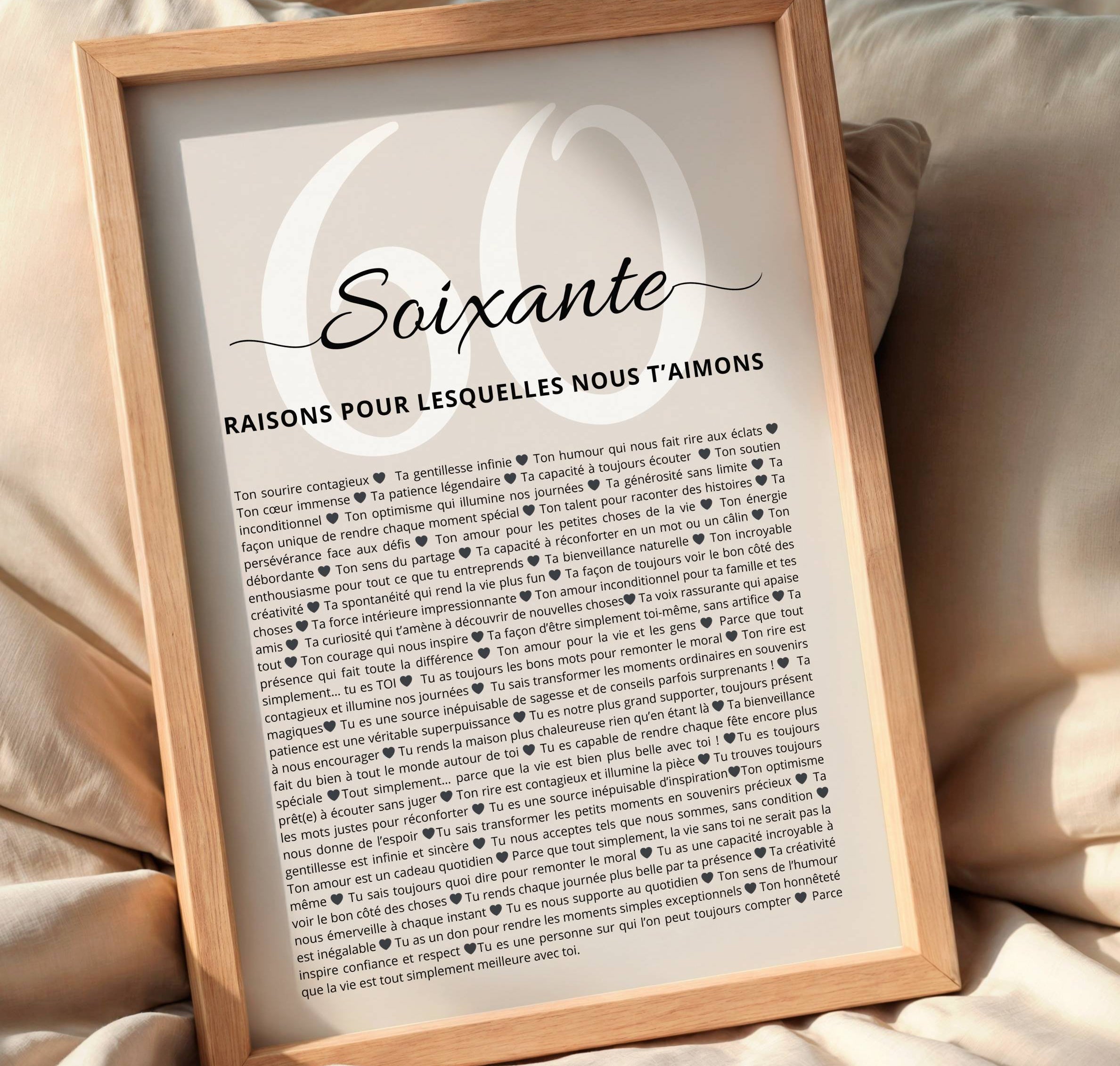 Affiche anniversaire 60 ans – liste de raisons d’amour