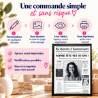 Étapes de personnalisation d’une gazette 30 ans avec aperçu et validation avant impression