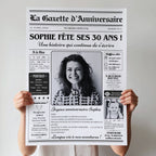 Gazette d’anniversaire personnalisée 30 ans pour femme avec photo et prénom