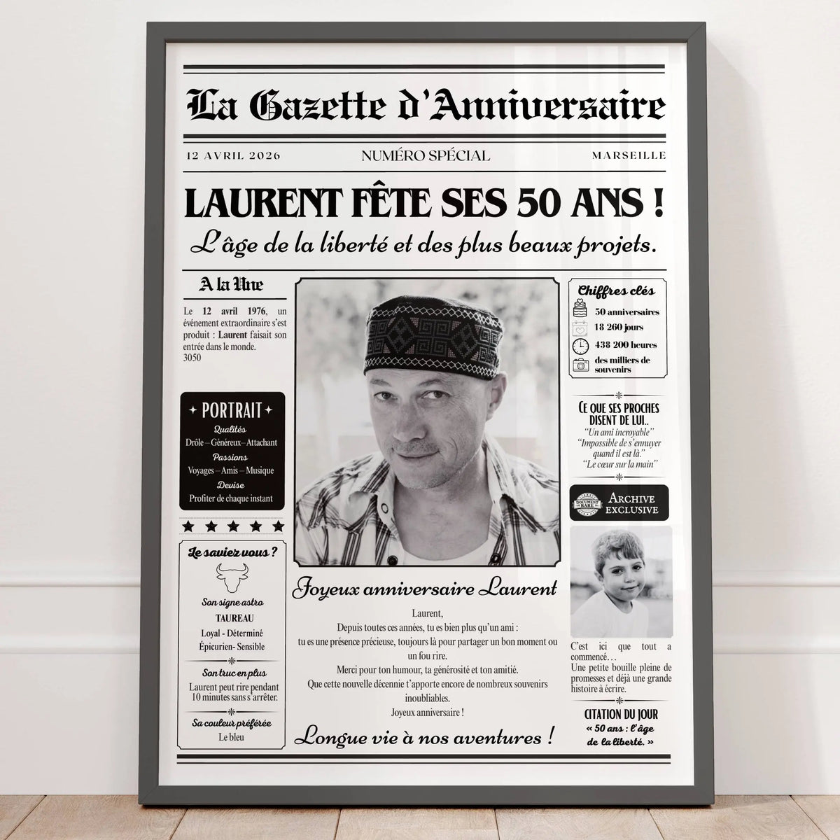 Gazette anniversaire 50 ans personnalisée