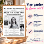 Cadeau personnalisé 60 ans avec aperçu et validation de la gazette avant impression