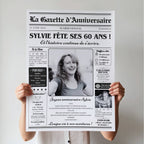 Gazette d'anniversaire personnalisée pour femme de 60 ans avec photo et prénom