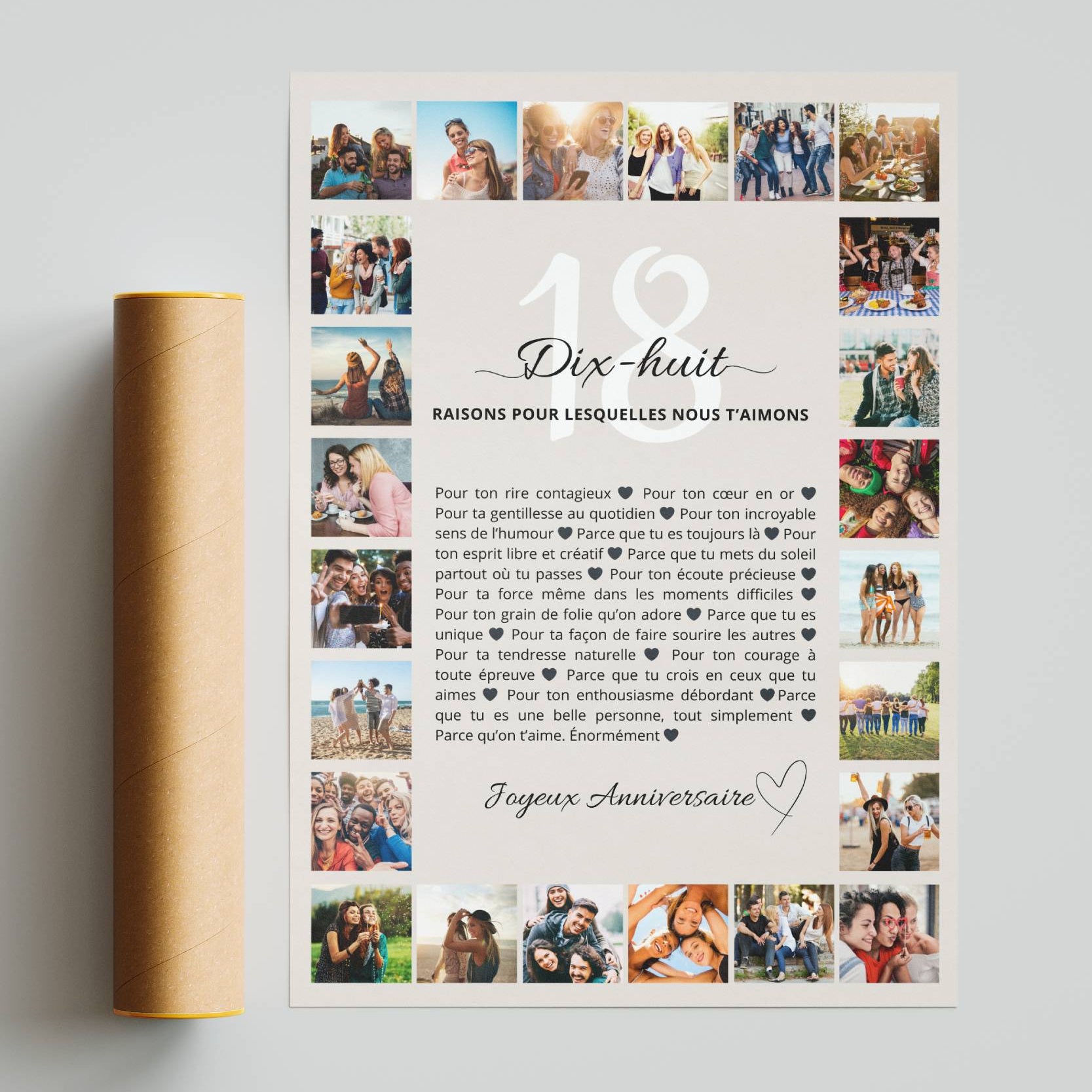 Affiche anniversaire 18 ans version signature premium avec collage 24 photos