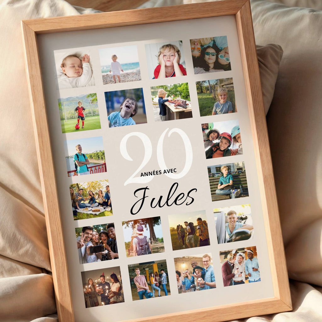 Affiche photo 20 ans personnalisée idée cadeau homme moderne
