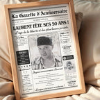 Idée cadeau originale pour un homme de 50 ans : affiche gazette anniversaire personnalisée façon journal.