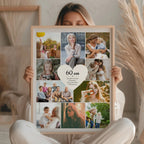 Affiche anniversaire 60 ans femme encadrée prête à offrir avec composition photos personnalisées