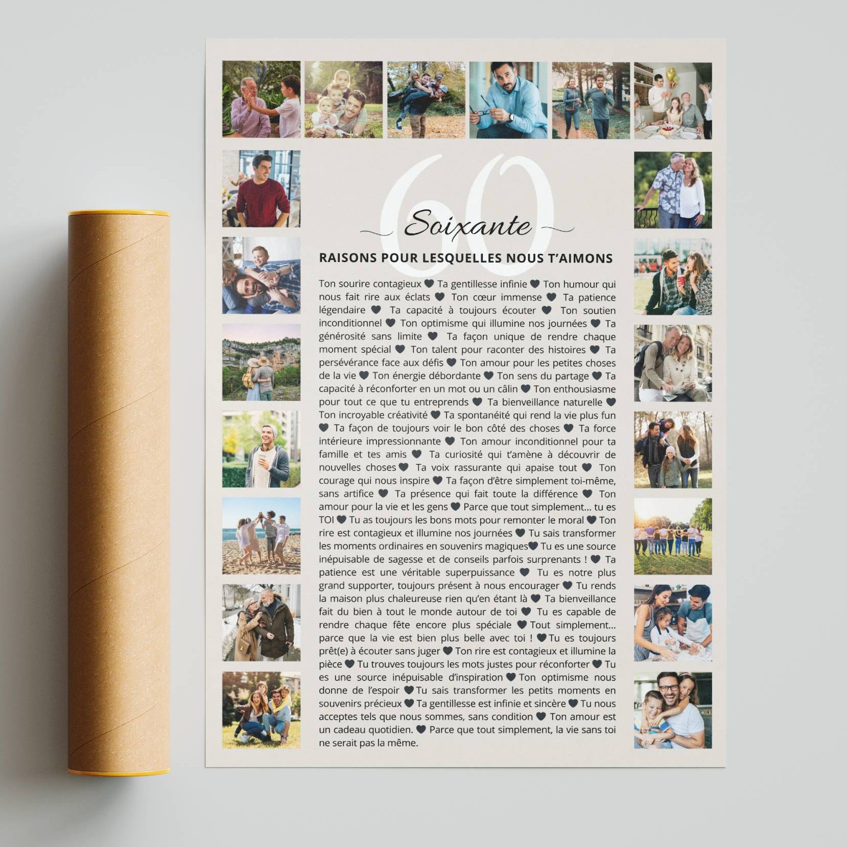 Cadeau anniversaire 60 ans homme unique avec affiche personnalisée 60 raisons et photos souvenir