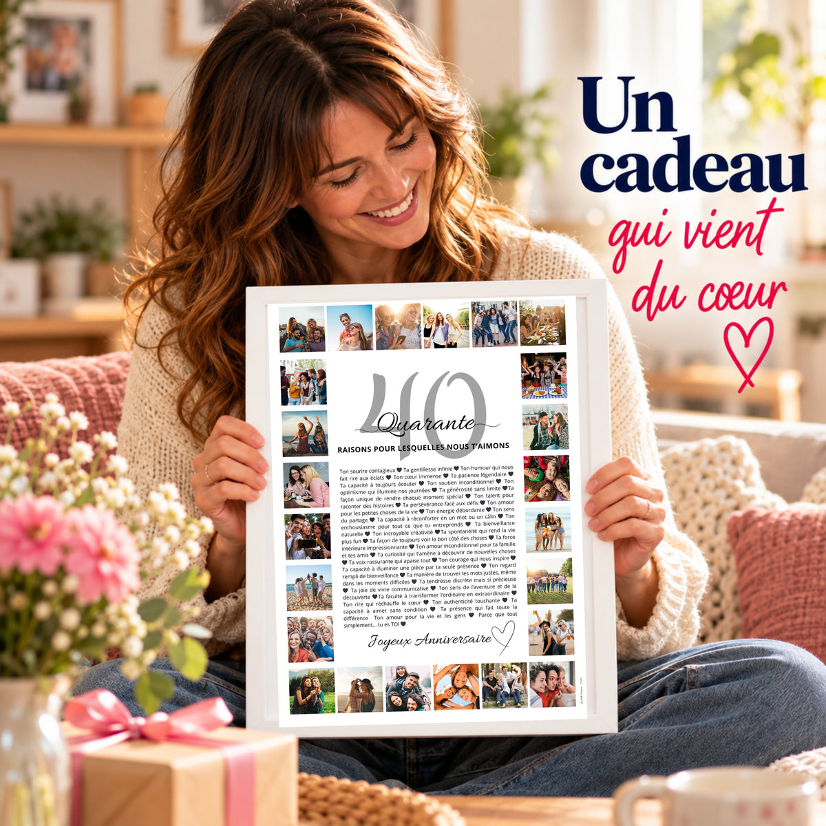 Affiche 40 raisons 40 ans femme – Cadeau personnalisé